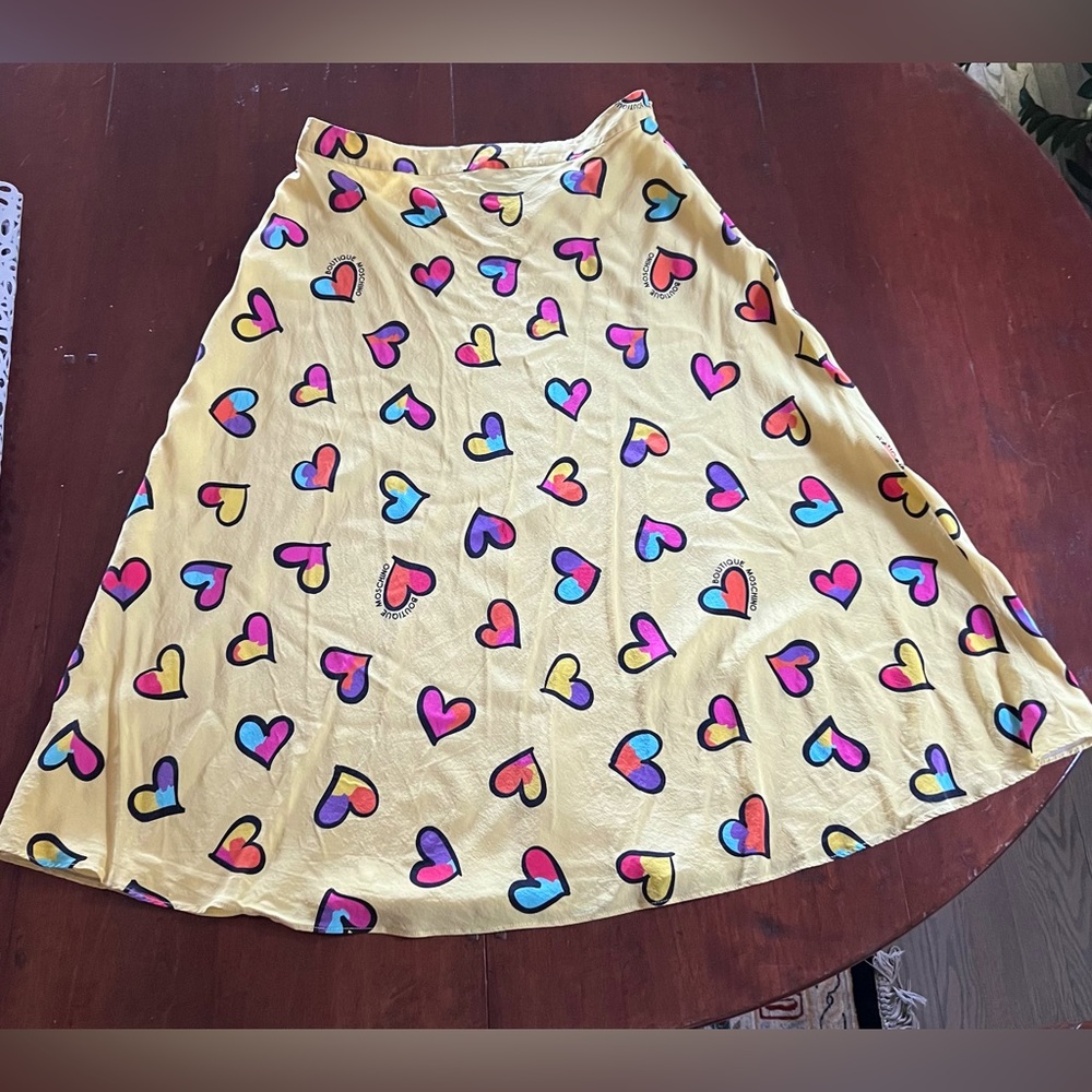 Moschino Boutique Yellow silk heart skirt